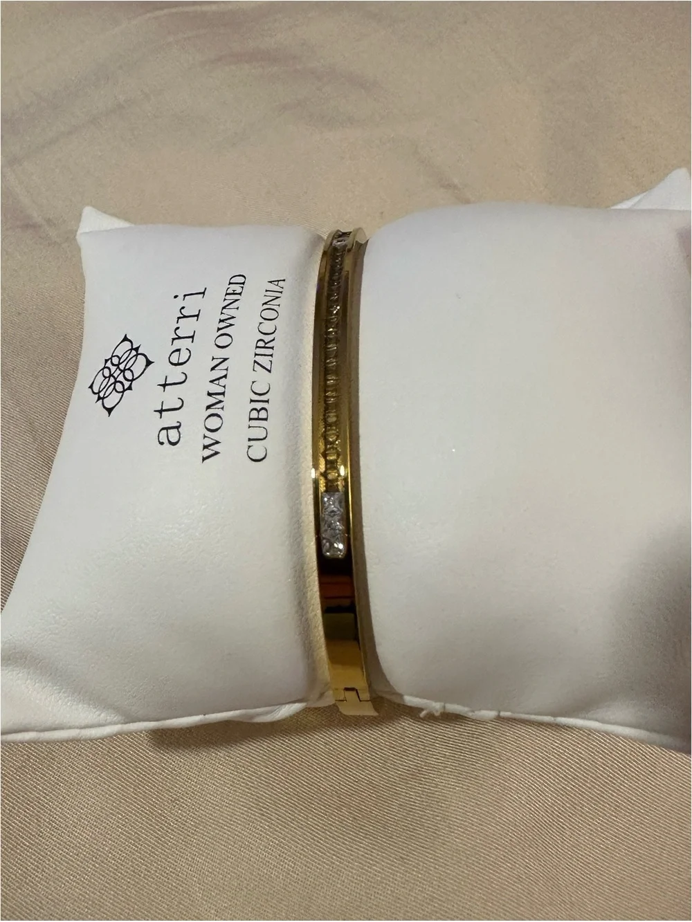 BRAND NEW Atterri Gold Tone Cubic Zirconia Hinged Bangle Bracelet